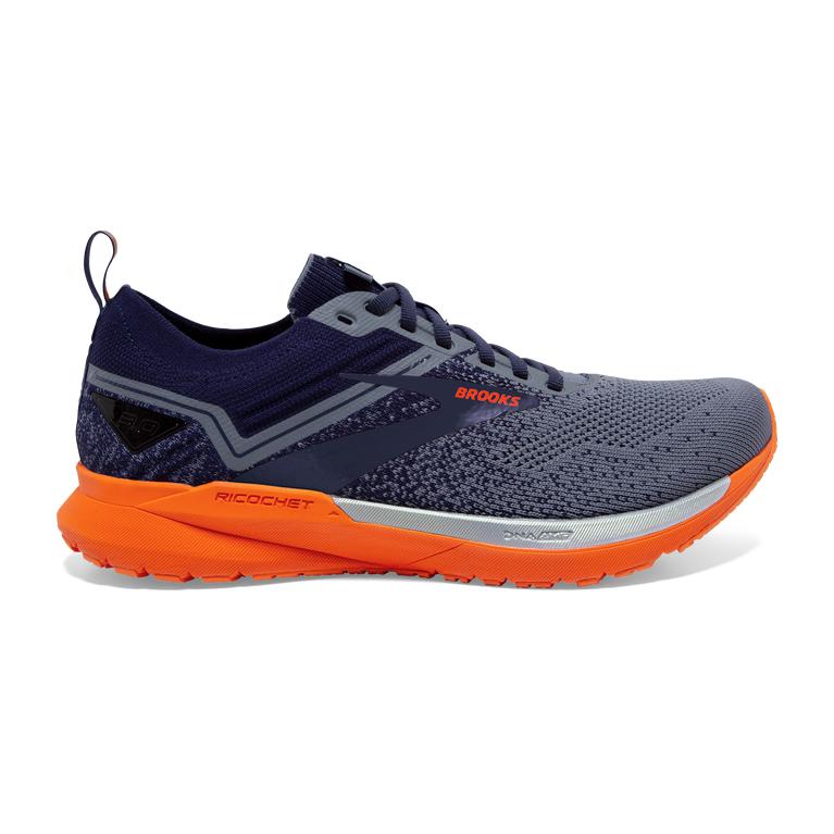 Brooks Mens Ricochet 3 Lightweight Road Running Shoes - Navy/Grey/Scarlet (302961-MLK)